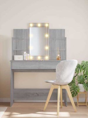 Dressing Table with LED Lights Grey Sonoma 96x40x142 cm