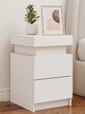 Bedside Cabinet with LED Lights White 35x39x55 cm