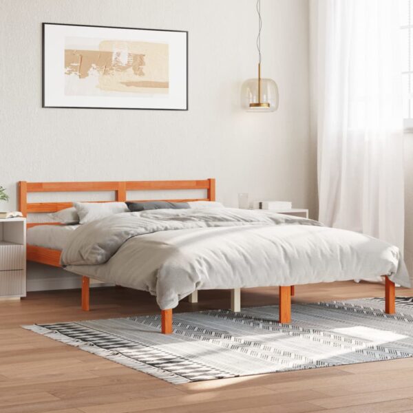 Bed Frame without Mattress Wax Brown 135x190 cm Double Solid Wood Pine