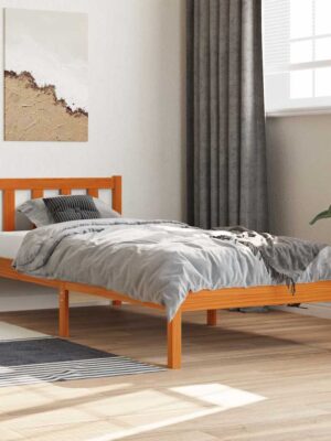 Bed Frame without Mattress Wax Brown 90x200 cm Solid Wood Pine