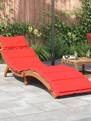 Sun Lounger with Cushion Red Solid Wood Acacia