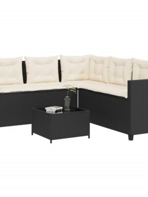 Garden Sofa with Table and Cushions L-shaped Black Poly Rattan