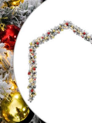 Christmas Garland with Baubles and LED Lights Green 10 m PVC