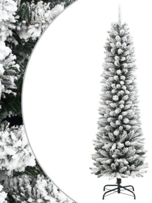 Artificial Slim Christmas Tree with Flocked Snow 210 cm PVC&PE